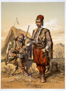 Turkish foot soldiers in the Ottoman army, 1857. Artist: Amadeo Preziosi