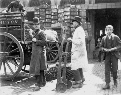 Unloading at Billingsgate Market, London, 1893. Artist: Paul Martin