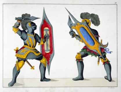 Two knights fighting on foot, 1842. Artist: Friedrich Martin von Reibisch