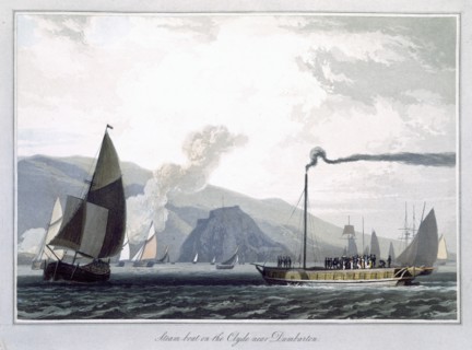 'Steam boat on the Clyde near Dumbarton', Scotland, 1829. Artist: William Daniell