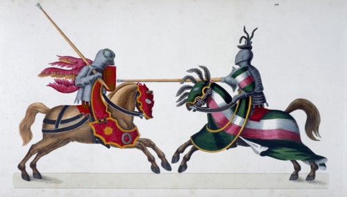 Two knights jousting at a tournament, 1842. Artist: Friedrich Martin von Reibisch