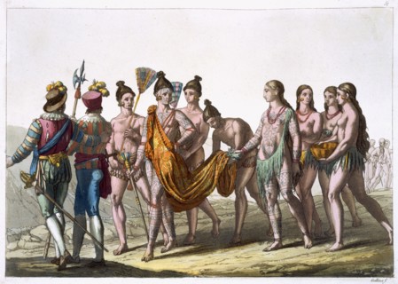 Native American widows approach their chief for permission to remarry, c1820-1839. Artist: Gallo Gallina