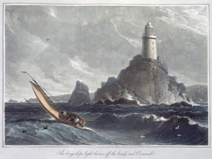 'The Longships Lighthouse off the Lands End, Cornwall', 1814. Artist: William Daniell