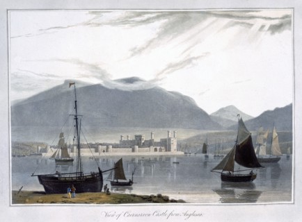 'View of Caernarvon Castle from Anglesea', Wales, 1814. Artist: William Daniell