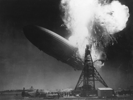 The 'Hindenburg', moments after catching fire, Lakehurst, New Jersey, 6 May 1937. Artist: Unknown