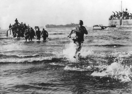 Troops of the American 5th Army landing on the Italian coast south of Rome, 1944. Artist: Unknown