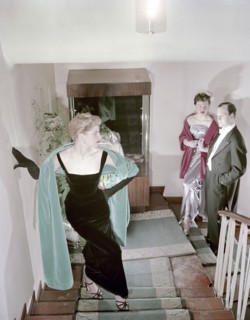 Female model shows an evening dress, Stockholm, 1950s. Artist: Göran Algård