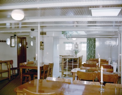 Dining room in the full-rigged ship 'af Chapman', converted into a youth hostel, Stockholm, Sweden. Artist: Göran Algård