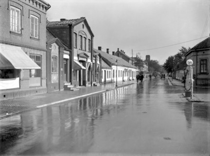 Petrol pump in a built-up area, Landskrona, Sweden, 1930. Artist: Unknown