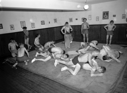Argos, the wrestling Club of Landskrona, Sweden, in training, 1954 Artist: Unknown