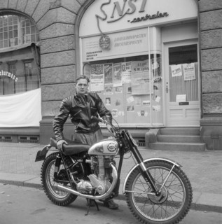 A young man with his imported BSA motorbike, Landskrona, Sweden, c1950s(?). Artist: Unknown
