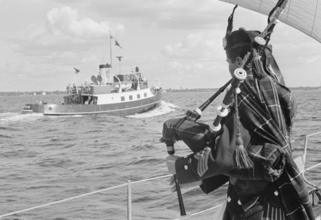 A bagpiper on board the ocean cruiser 'Avalanche' off Landskrona, Sweden, 1965. Artist: Unknown