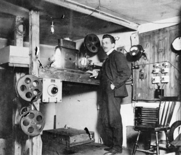 The projection room of the City movie theatre, Landskrona, Sweden, 1910. Artist: Unknown