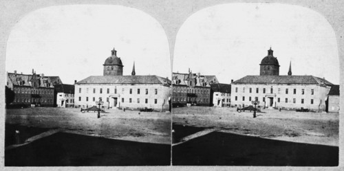 Stereoscopic image of the market square, Malmö, Sweden, 1865. Artist: Unknown