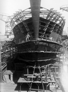 Ship under construction in Kockums shipyard, Malmö, Sweden, 1940s. Artist: Unknown