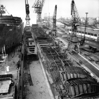 Aerial view of Kockums shipyard, Malmö, Sweden, 1958. Artist: Unknown