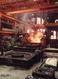 Pouring molten steel, Kockums shipyard, Malmö, Sweden, 1981. Artist: Unknown