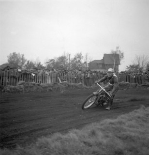 Dirt track motorcycle racing, Arlöv, Scania, Sweden, 1947. Artist: Otto Ohm