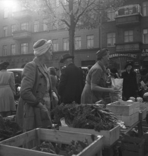 Vegetable stall in the market, Malmö, Sweden, 1947. Artist: Otto Ohm