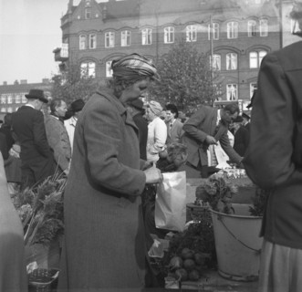 Fruit and vegetable stall in the market, Malmö, Sweden, 1947. Artist: Otto Ohm