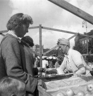 Fruit and vegetable stall in the market, Malmö, Sweden, 1947. Artist: Otto Ohm
