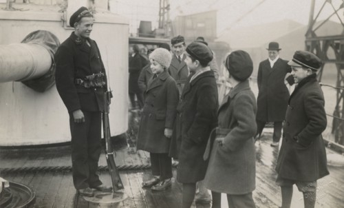 Children on board the Swedish armoured cruiser 'Fylgia' during its visit to Malmö, Sweden, 1929. Artist: Otto Ohm