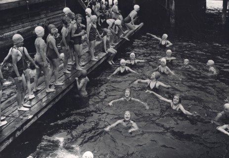 Girls' swimming class, Sweden, 1939. Artist: Otto Ohm