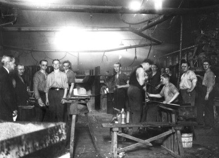 Workers at Trelleborgs glassworks, Trelleborg, Sweden, 1934. Artist: Unknown