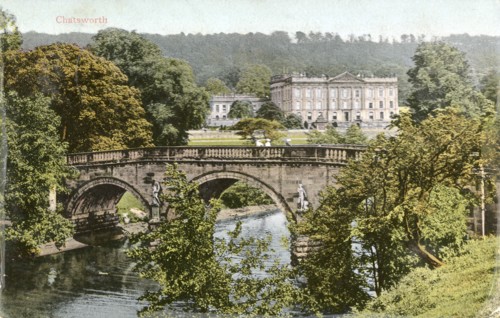 Chatsworth House and bridge over the River Derwent, Derbyshire, c1910. Artist: Unknown