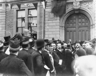 Crowd outside Buxton Town Hall, Derbyshire, c1900s(?). Artist: Unknown