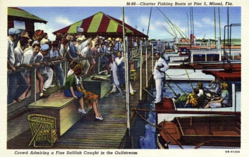 Charter fishing boats at Pier 5, Miami, Florida, USA, 1940. Artist: Unknown