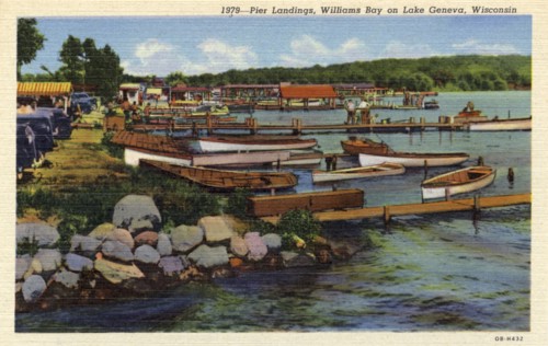 Pier landings, Williams Bay on Lake Geneva, Wisconsin, USA, 1940. Artist: Unknown