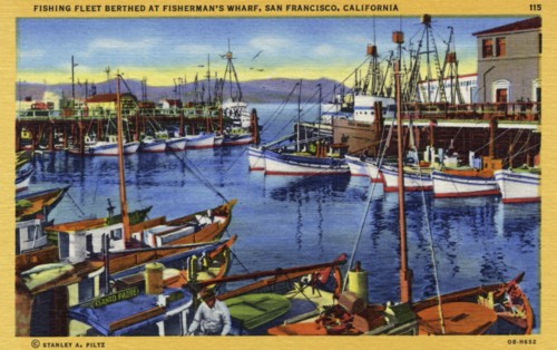 Fishing fleet berthed at Fisherman's Wharf, San Francisco, California, USA, 1940. Artist: Unknown