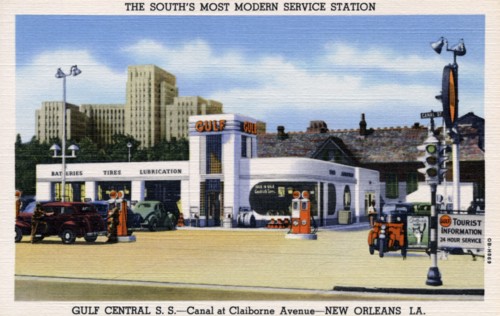 Gulf Central Service Station, Canal at Claiborne Avenue, New Orleans, Louisiana, USA, 1940. Artist: Unknown