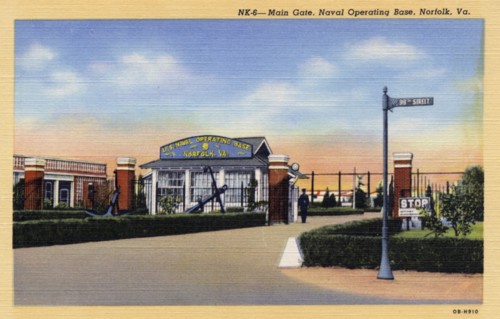 Main gate, Naval Operating Base, Norfolk, Virginia, USA, 1940. Artist: Unknown