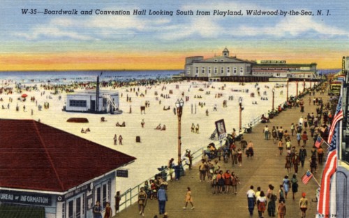 Boardwalk and Convention Hall, Wildwood-By-The-Sea, New Jersey, USA, 1940. Artist: Unknown