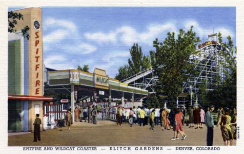 Spitfire and Wildcat roller coasters at Elitch Gardens, Denver, Colorado, USA, 1945. Artist: Unknown