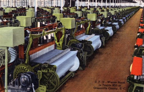 Weaving room in a textile mill in Greenville, South Carolina, USA, 1944. Artist: Unknown