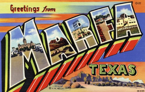 'Greetings from Marfa, Texas', postcard, 1943. Artist: Unknown