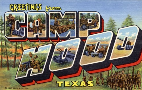 'Greetings from Camp Hood, Texas', postcard, 1943. Artist: Unknown