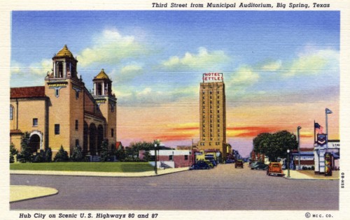 Third Street from the Municipal Auditorium, Big Spring, Texas, USA, 1940. Artist: Unknown