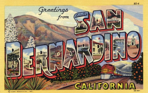 'Greetings from San Bernardino, California', postcard, 1943. Artist: Unknown