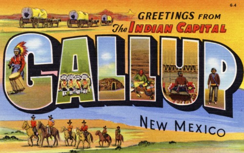 'Greetings from the Indian Capital, Gallup, New Mexico', postcard, 1937. Artist: Unknown