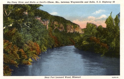 Big Piney River and Bluffs at Devil's Elbow, Missouri, USA, 1938. Artist: Unknown