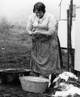 Gypsy woman washing clothes, 1960s.