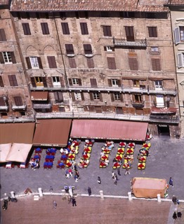 Bird's eye veiw of Sienna-il Campo, Tuscany, Italy.