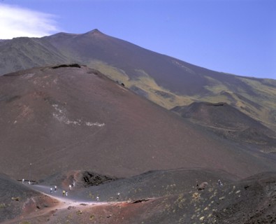 View of the volcanic scenery of Mount Etna, Sicily, Italy.