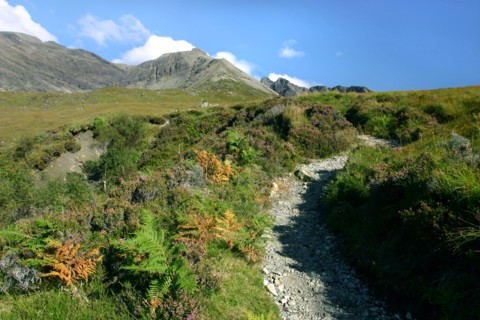 Path from Glen Brittle to Sgurr Alasdair, Cuillin Hills, Isle of Skye, Highland, Scotland.