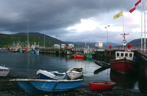 Ullapool harbour on a stormy evening, Highland, Scotland.