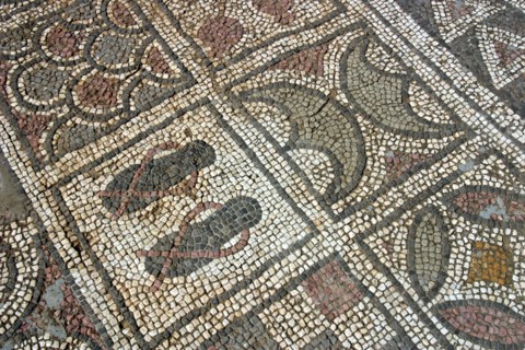 Mosaic floor, ruins of the Basilica of Ayia Trias, Famagusta, North Cyprus.